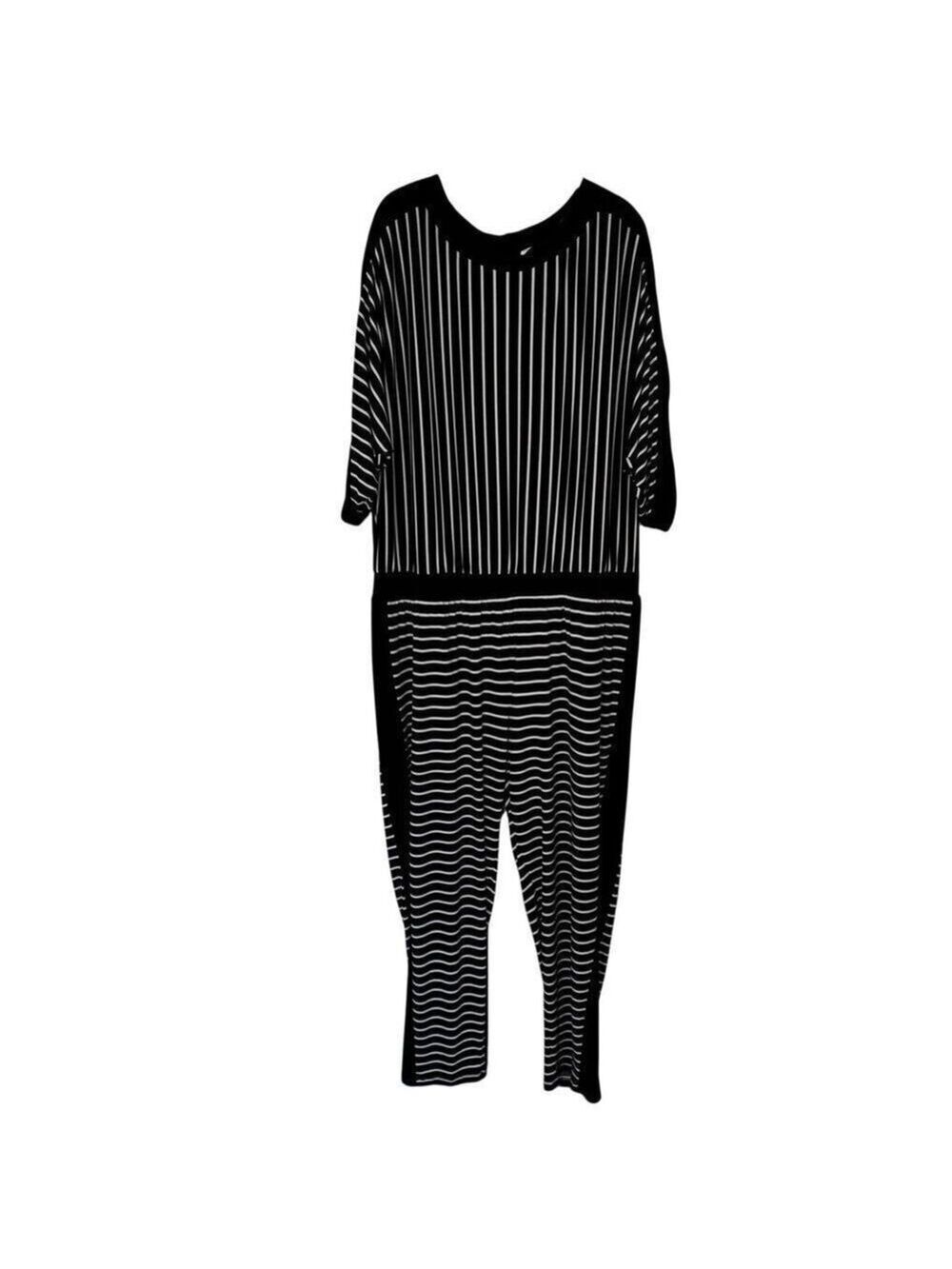Chico's Women's Size 4/XXL-20 Striped Dolman Sleeve Jumpsuit Black White